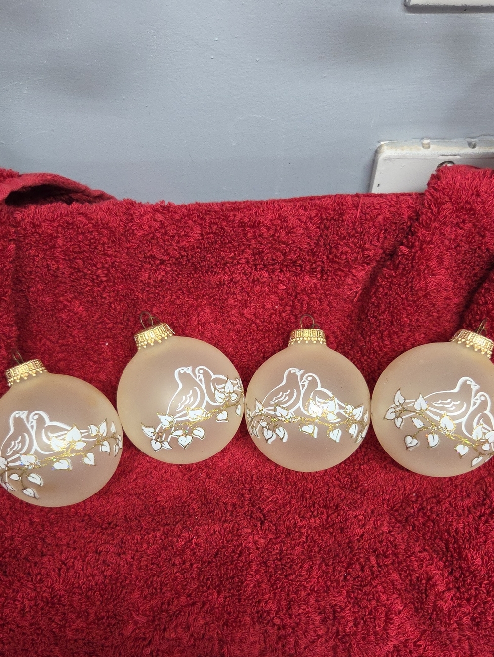 Vintage Krebs Dove Ornament Set in Frosted Beige with Gold Accents